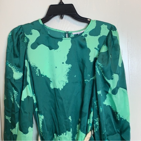 Alexis for Target Green Print Long Sleeve Rope Belt Tiered Dress Size XS - Picture 4 of 9